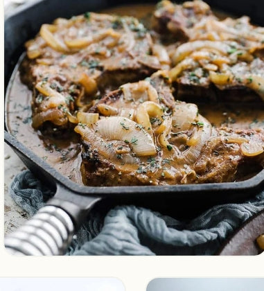 Smothered Pork chops with Smashed Potatoes