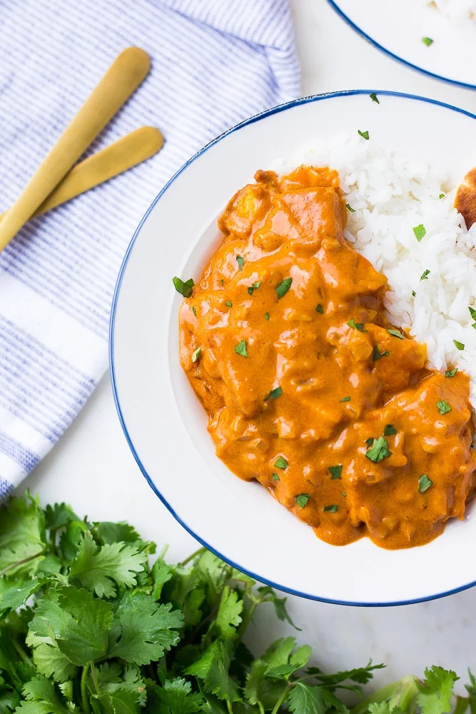 Vegan Butter "Chicken" (Tofu) with White Rice