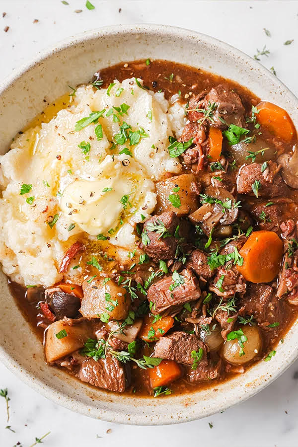 Beef Bourguignon with Mashed Potatoes