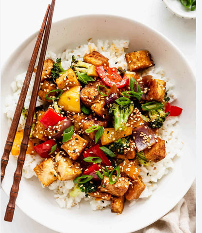 FAMILY MEAL Tofu Vegetable Stir Fry with White Rice