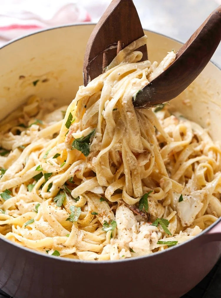 Crab Cakes with Spicy Linguine Crab Alfredo