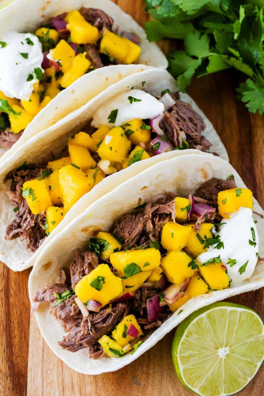 Jerk Beef Tacos with Mango Salsa